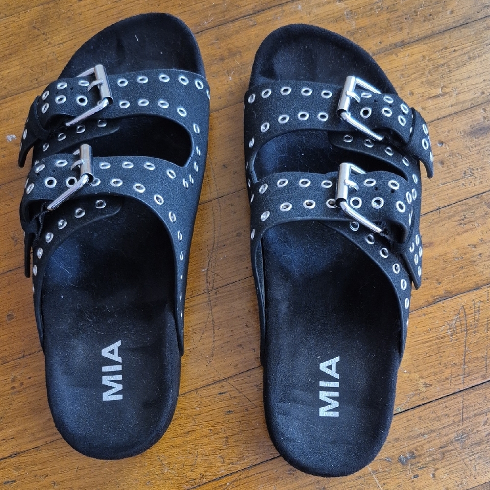 MIA Black Sandals with Silver Buckles